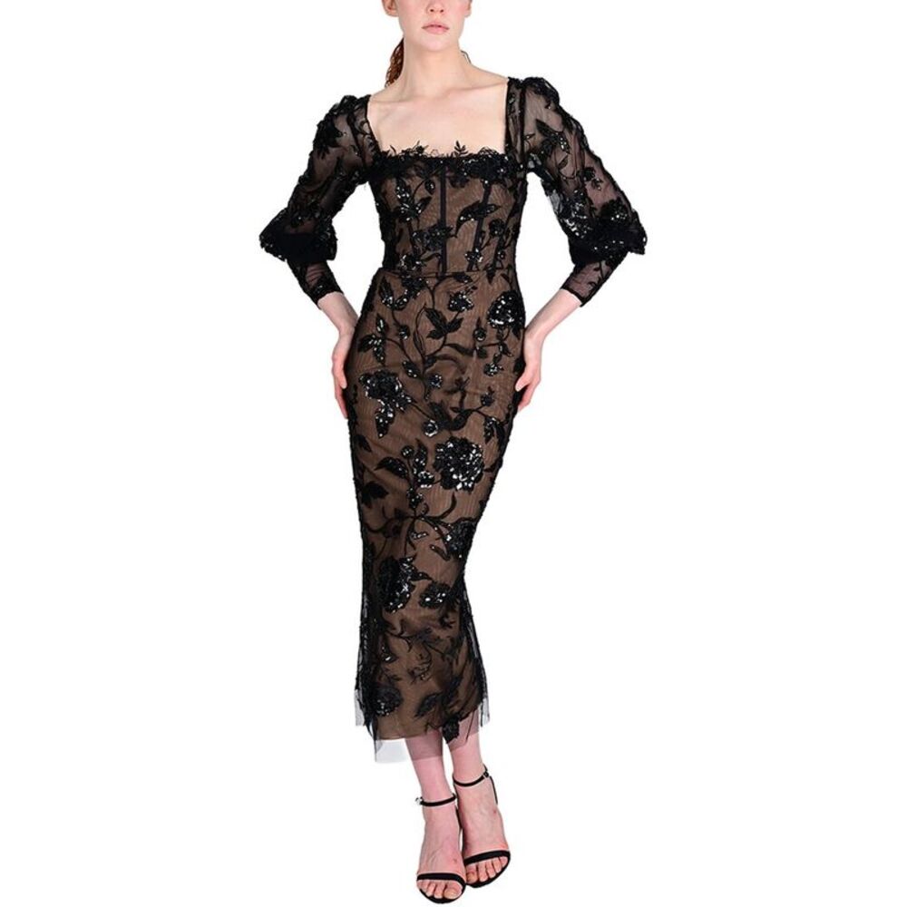 Marchesa Notte Womens Cocktail Dress, Black - Picture 1 of 3